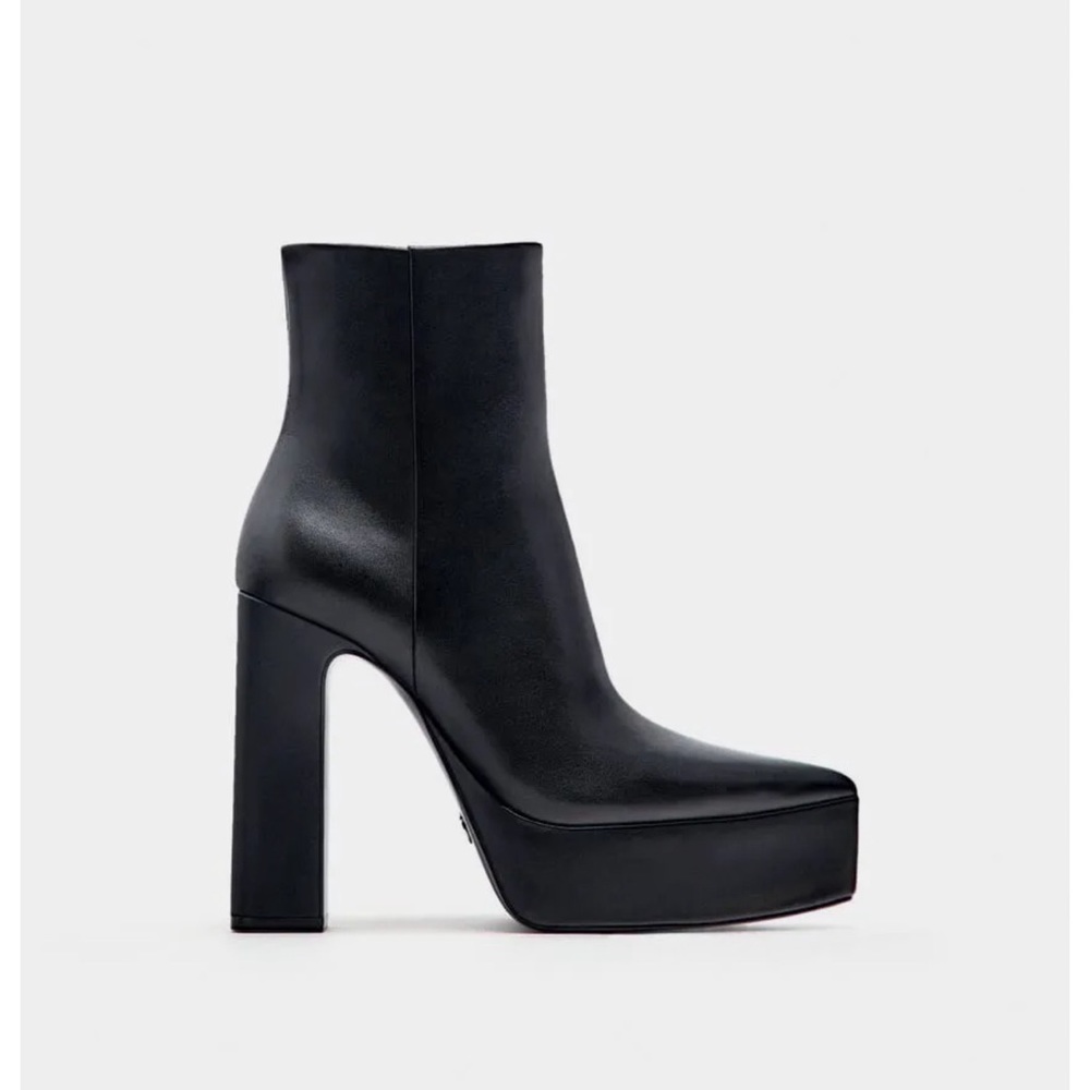 ZARA WOMAN LEATHER PLATFORM ANKLE BOOTS BLACK 1104/010
